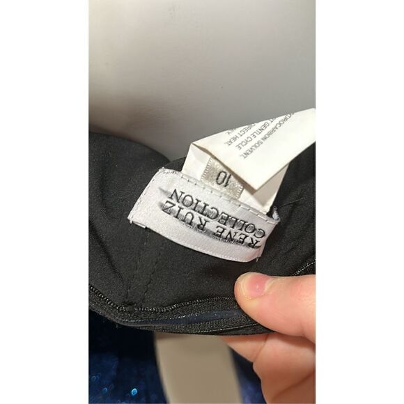 Rene Ruiz Metallic Blue Off the Shoulder Gown Size 10 - Picture 7 of 8